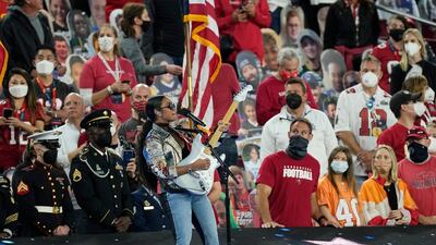 HER performs 'America the Beautiful'. AP