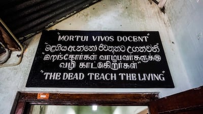 An entrance sign to the morgue in Colombo, Sri Lanka, April 24, 2019. Jack Moore / The National