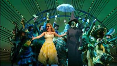 Kristin Chenoweth, left, and Idina Menzel in the Broadway musical Wicked .