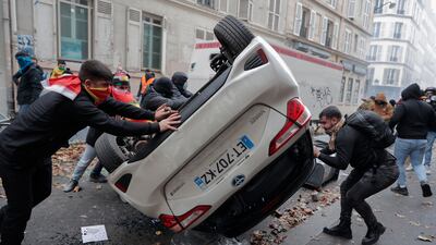 Demonstrations in Paris after the recent shooting at the city's Kurdish culture centre. AP