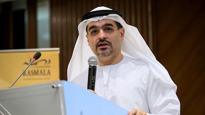 Abdulla Al Awar, chief executive of the Dubai Islamic Economy Development Centre, gives the keynote at the launch of a white paper on the outlook for Islamic finance by EIIB-Rasmala investment bank in the DIFC yesterday. Antonie Robertson / The National