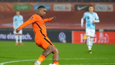 Netherlands' Steven Bergwijn scores his team's first goal. AP Photo