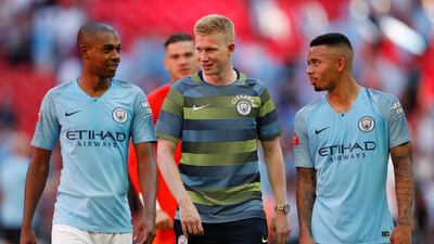 Kevin De Bruyne, centre, is out of action for the next three months for Manchester City. Action Images via Reuters