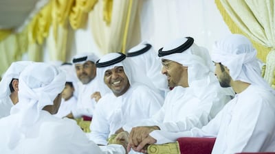 Sheikh Mohammed bin Zayed, Crown Prince of Abu Dhabi and Deputy Supreme Commander of the Armed Forces, offers condolences to the family of Mohamed Nasser Al Dhaheri, who died when his military helicopter crashed during a routine flight over international waters. Rashed Al Mansoori / Crown Prince Court — Abu Dhabi