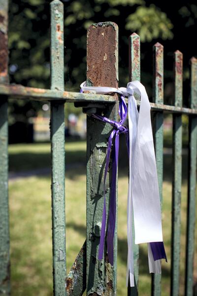 A purple ribbon in memory of Yemi's son Andre Aderemi. Mark Cholvers/ The National