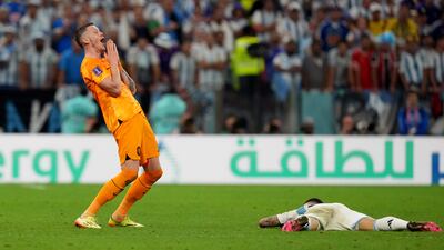 The Netherlands' Wout Weghorst reacts after a decision goes against him against Argentina. PA