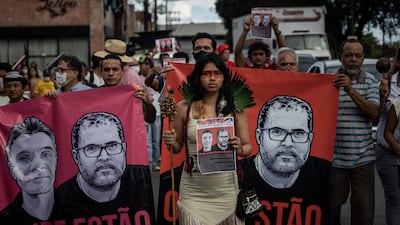 A protest in Manaus following the disappearance of Bruno Pereira and Dom Phillips. EPA
