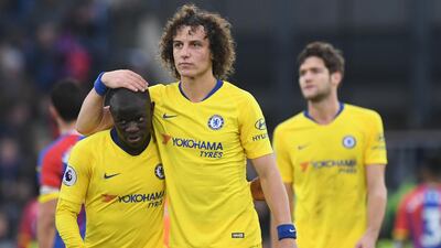 Chelsea's David Luiz, right, set up N'Golo Kante, left, to score in the 1-0 win over Crystal Palace with a superb pass. EPA