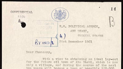 A letter proposing Rabat as a possible model for a future Abu Dhabi city. Crown Copyright Images