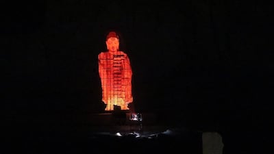 Elsewhere, Bamyan in Afghanistan's central highlands as the Buddha sites destroyed by the Taliban glow as part of International Day to End Violence Against Women. Twitter/ @UNAMAnews