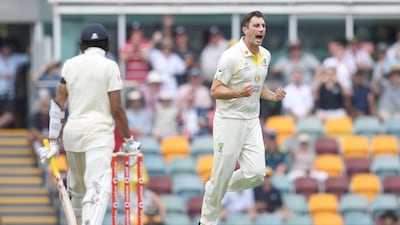 Pat Cummins celebrates the wicket of Haseeb Hameed for 25. EPA