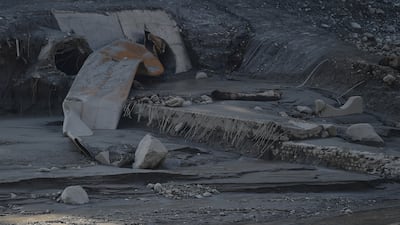 The disaster damaged tunnel at the plant on the banks of the swollen Trishuli River. Getty Images