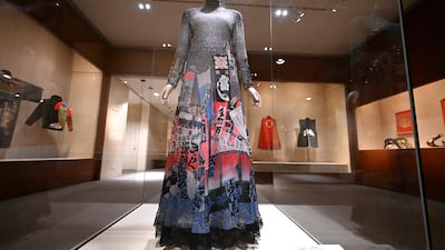 A dress by Hanae Mori in kimono style at The Metropolitan Museum of Art in New York in June 2022. The exhibition traces the evolution of the kimono from the late Edo period to the present day. AFP