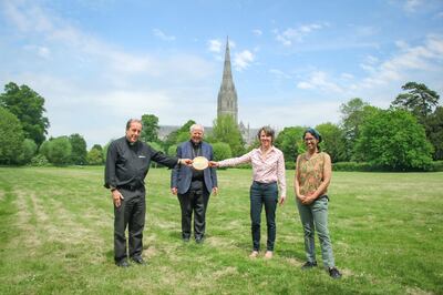 Left to right, Salisbury Cathedral's Robert Titley and Bishop Nicholas Holtam, and Helen Stephens and Sara Kandiah from A Rocha UK.