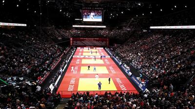 Fighters in action at the Paris Grand Slam judo tournament, on Sunday, February 9. EPA