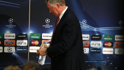 Sir Alex Ferguson leaves yesterday’s press conference at Old Trafford after revealing Wayne Rooney wants to leave Manchester United.