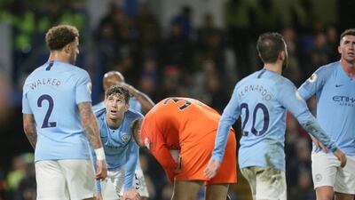 Manchester City players after the defeat to Chelsea at Stamford Bridge. AP Photo