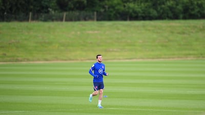 Ben Chilwell of England trains in isolation away from the main team group. Getty