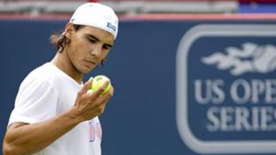 Spain's Rafael Nadal practises at the centre court in Montreal after returning from a two-month lay-off when he was suffering from tendinitis in both knees.