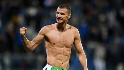 Edin Dzeko of Inter Milan celebrates at the final whistle. Getty Images