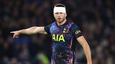 Eric Dier - 8: Left with nasty cut and bandage round head after being caught by Maupay elbow in eighth minute. Didn’t stop him winning important headers throughout, though. Good block on Mac Allister shot in first half. Getty