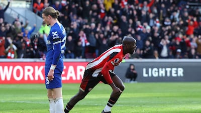 Brentford's Yoane Wissa celebrates scoring their second goal. Reuters