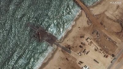 A satellite image shows what remains of the US-built pier on the coast of Gaza. AFP