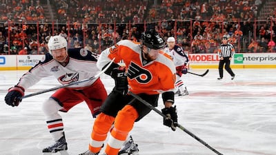 Jakub Voracek, right, of the Philadelphia Flyers is tied for 13th in the league with 24 assists through Thursday. Elsa/Getty Images/AFP