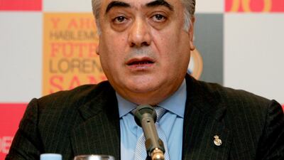 Lorenzo Sanz delivers a speech to launch his candidature for Real Madrid President in 2006. EPA