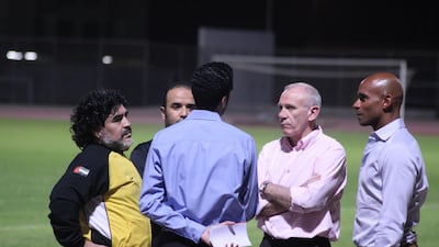 Tariq Al-Sharabi with Diego Maradona, Peter Reid, second right, and Trevor Sinclair, right. Courtesy Tariq Al-Sharabi