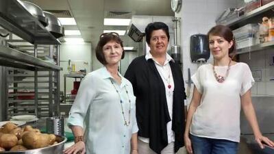 The Dubai chapter of the Slow Food movement was founded by Laura Allais-Maré, centre, seen here with media coordinator Sherry Bohlen, left, and co-founder and event planner Joanna Jarosz at Baker and Spice in Souq Al Manzil, Dubai. Antonie Robertson / The National