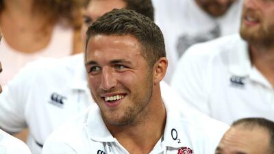 Sam Burgess of England looks on from the stands during the Test match against France on Saturday. David Rogers / Getty Images / August 22, 2015