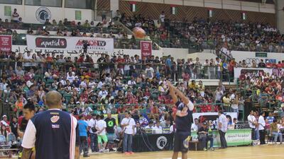 Rain or Shine Elasto Painters players warm up before their game against Barangay Ginebra San Miguel on Friday in Dubai. Jonathan Raymond / The National