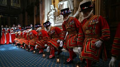 The King's Bodyguard, the Yeomen of the Guard, carry out the ceremonial search of the Palace of Westminster ahead of the State Opening of Parliament. PA