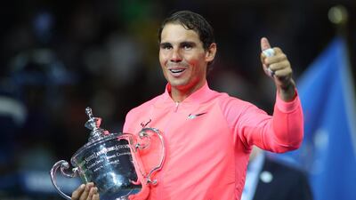 Rafael Nadal of Spain with the trophy in 2017. Getty