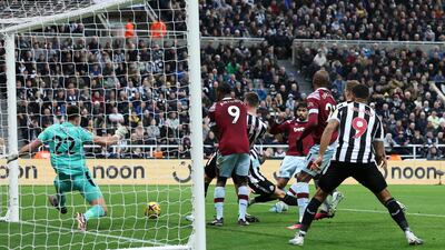Lucas Paqueta scores for West Ham at St James' Park. Getty