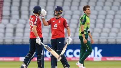 Dawid Malan and Lewis Gregory celebrate England's win. Getty