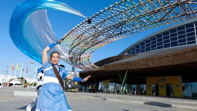 A cosplay fan performs in front of the FYCMA convention centre on the opening day of the San Diego Comic-Con Malaga event in southern Spain. EPA