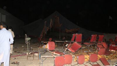 The site of a blast, which was a gathering of political party Jamiat Ulma-e-Islam-Fazl in Bajaur. EPA