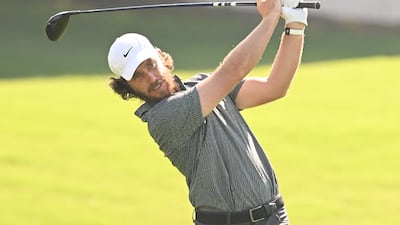 Tommy Fleetwood on the fourth hole on day one of the Dubai Invitational. Getty Images