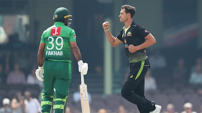 Mitchell Starc dismissed Fakhar Zaman first ball in the opening T20 at the Sydney Cricket Ground. Getty Images