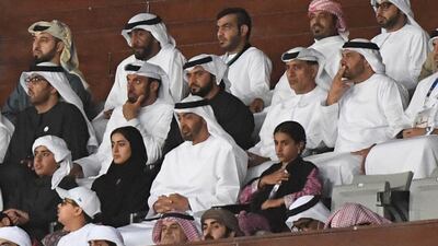 Abu Dhabi's Crown Prince Mohammed bin Zayed attends the 2019 AFC Asian Cup football match between UAE and Kyrgyzstan at Zayed Sports City in Abu Dhabi. AFP