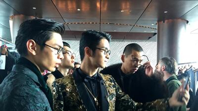 Models for Alta Sartoria pose for a selfie ahead of the couture show. Photo by Rebecca McLaughlin-Duane