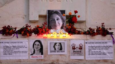 A memorial to Daphne Caruana Galizia at the Great Siege Monument. EPA