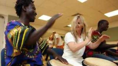 Boom-bada-boom: (Left-right) Atsu Dugadu, Julie Ann Odell and Abdulah Dugadu host a weekly drum circle in Dubai.