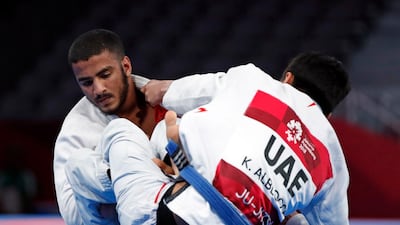 UAE fighters Khalid Iskander Al Balushi and Hamad Nawad compete in the men’s 56kg final. Issei Kato / Reuters