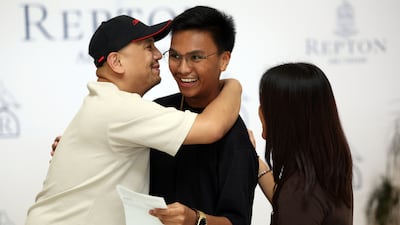 Students at Repton School Abu Dhabi receive their A-level results. Chris Whiteoak / The National