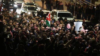 Jordanian protesters in Amman march during a demonstration against the government's decision to raise taxes. AFP