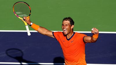 Rafael Nadal of Spain celebrates after beating Sebastian Korda in the second round of the Masters 1000 at Indian Wells. AFP