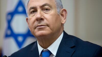 Israeli Prime Minister Benjamin Netanyahu attends the weekly cabinet meeting at the Prime Minister's office in Jerusalem on July 29, 2018. AP